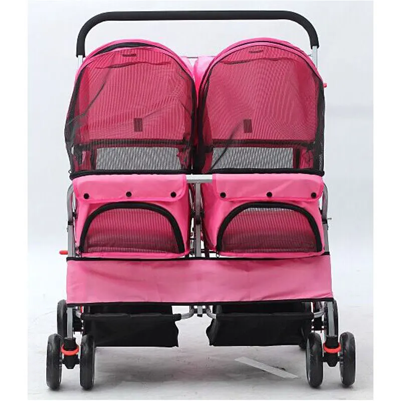 Left and right side by side twin pet stroller two-seater folding trolley