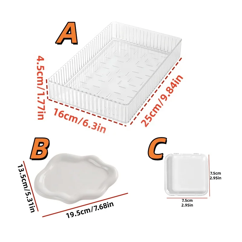 4-Piece Set of Transparent Vertical-Striped Beauty Storage Racks, Cosmetic Storage Boxes, Plastic Bathroom Accessories Set, Can Be Placed on the Dressing Table, Bathroom Countertop, to Store Skin Care Products, Makeup, and Jewelry