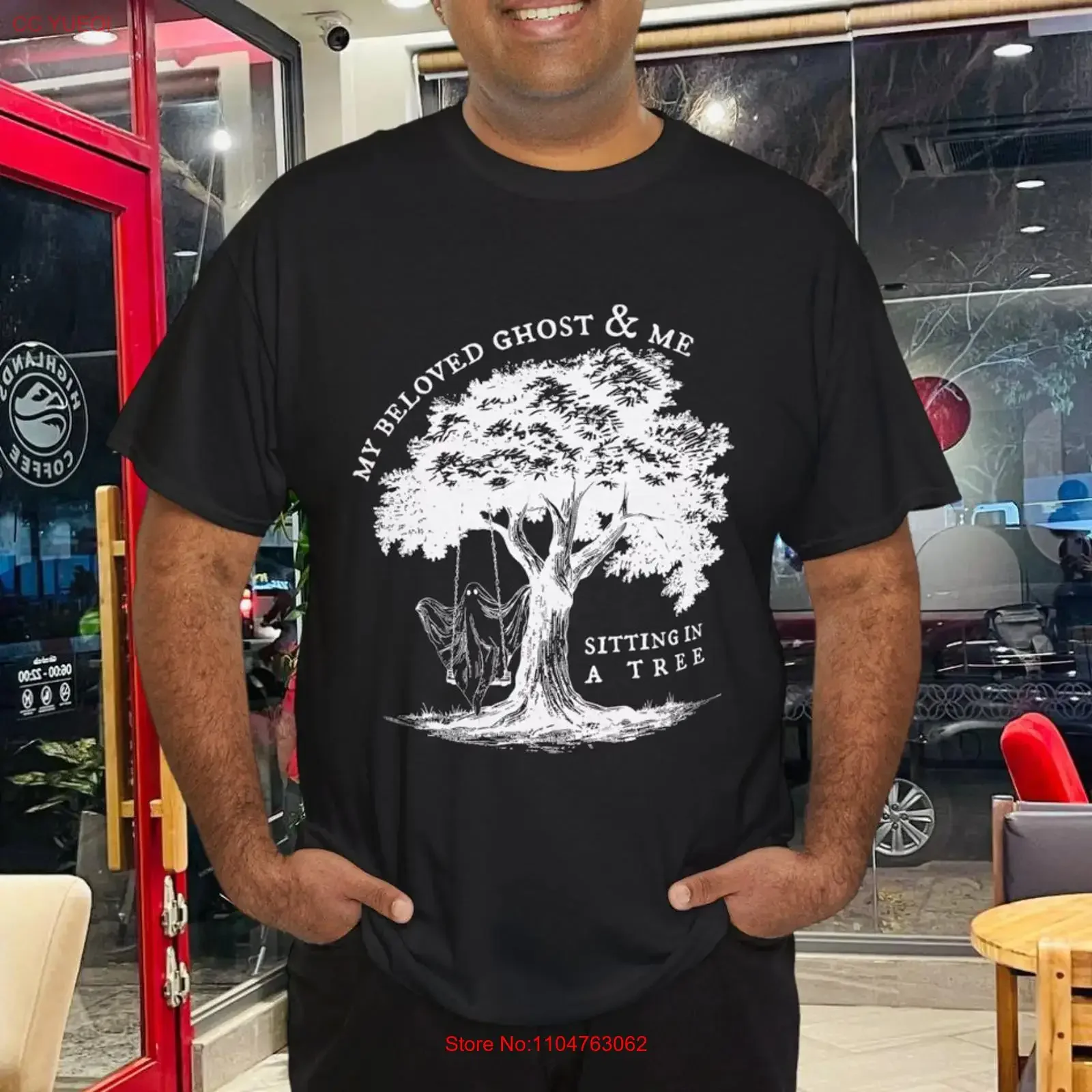 Camiseta de Halloween con estampado de mi querido fantasma y yo sentados en un árbol, estilo vintage, lavada, transpirable, informal, para uso diario, suave