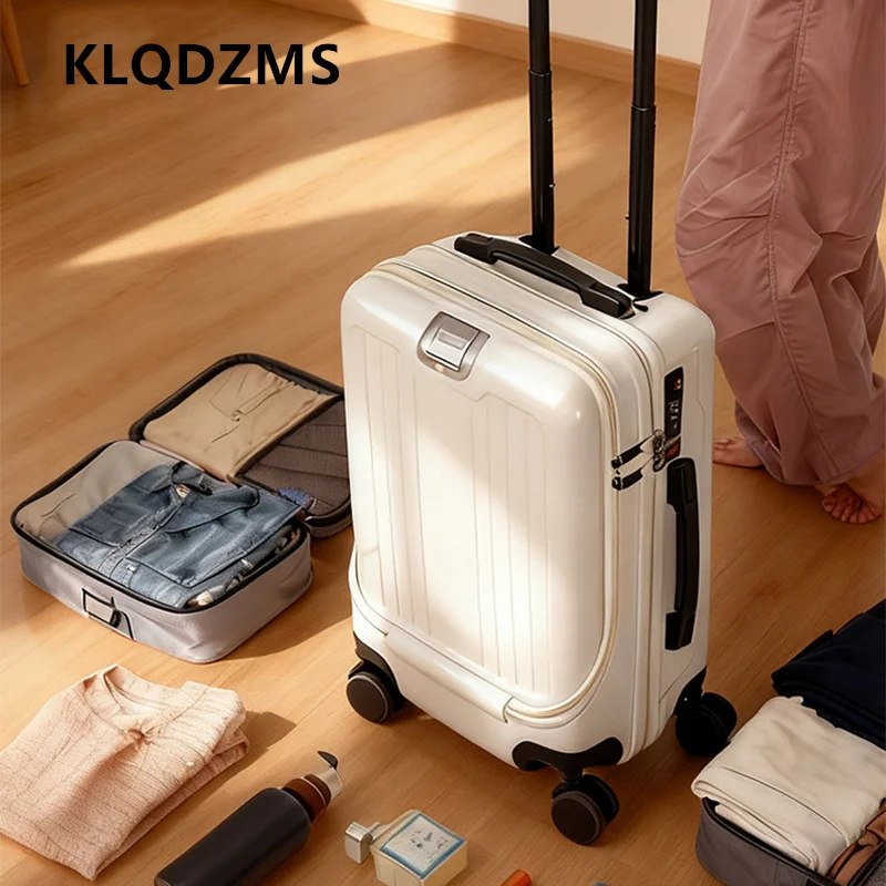 KLQDZMS Carry-on Travel Luggage Front Opening Boarding Case Laptop Trolley Case ABS+PC Cipher Case 20 Inch Women's Suitcase