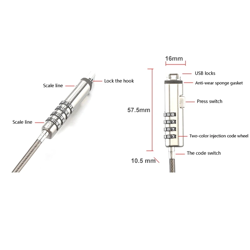 2X Security USB Password Anti-Theft Lock, Used For Anti Theft Function On Laptop, Tablet, Projector, TV
