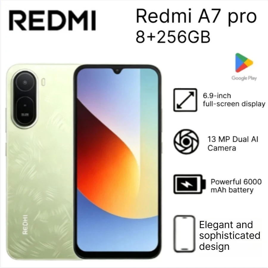 2026 new Redmi A7 Pro 6.9 Inch 120Hz LCD Display Brightness 810 Nits 6300 mAh Battery Android 15 Global Unlocked Smartphone