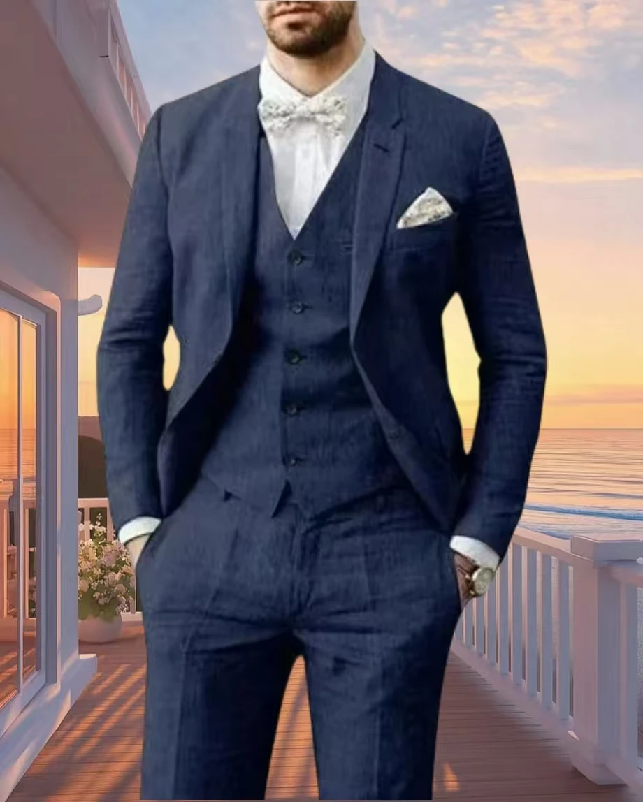 

Мужской повседневный приталенный льняной костюм на одной пуговице с лацканами, элегантный пиджак для вечеринок, деловых мероприятий и банкетов