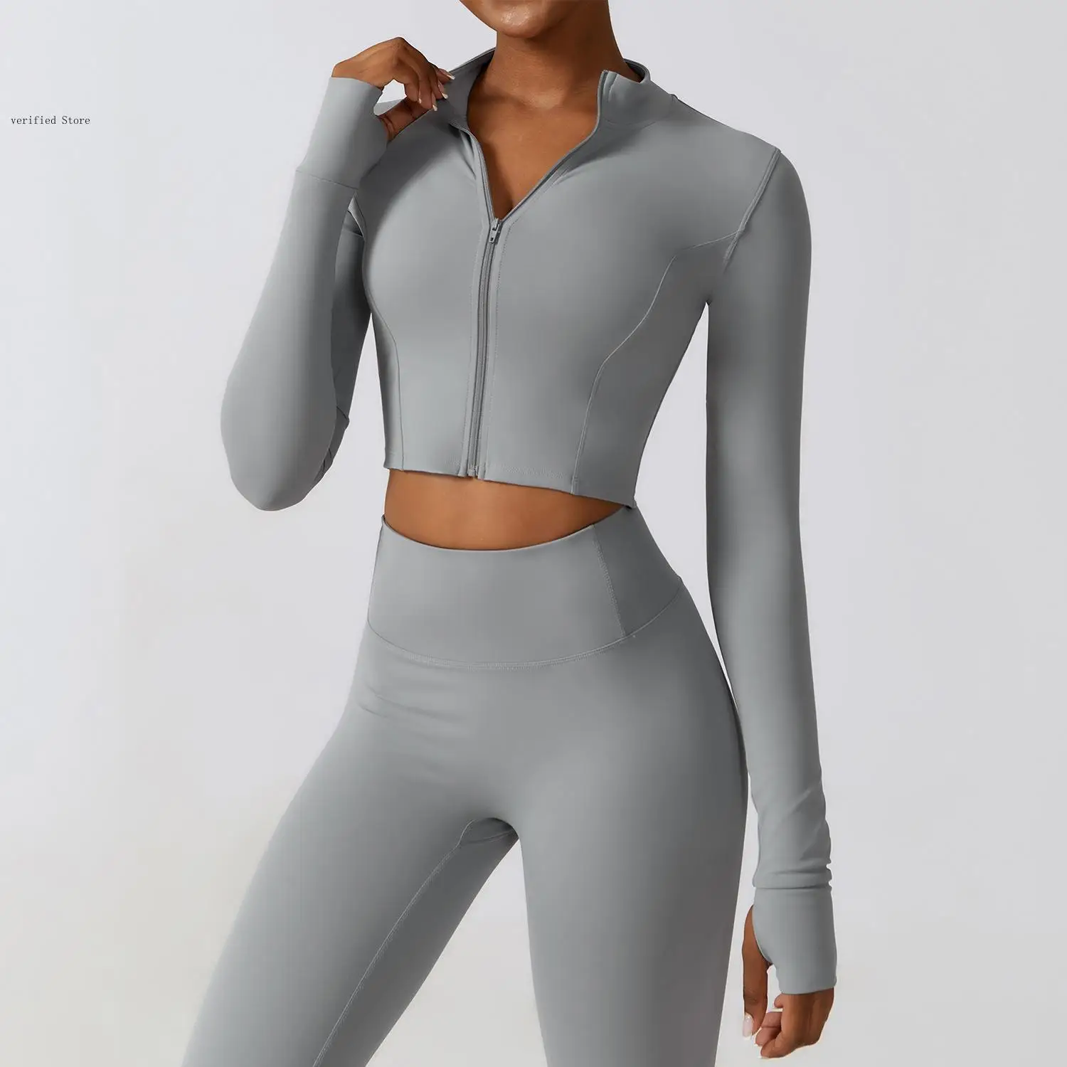 Spring and Autumn Pure Color Zipper Outdoor Running Fitness Speed Drying Yoga Long Sleeve Jacket for Women