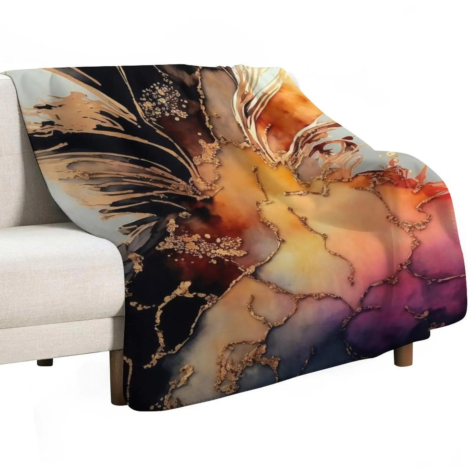 Sweet Pineapple - Abstract Alcohol Ink Resin Art Throw Blanket Multi Purpose Soft Warm Blanket for Home Travel