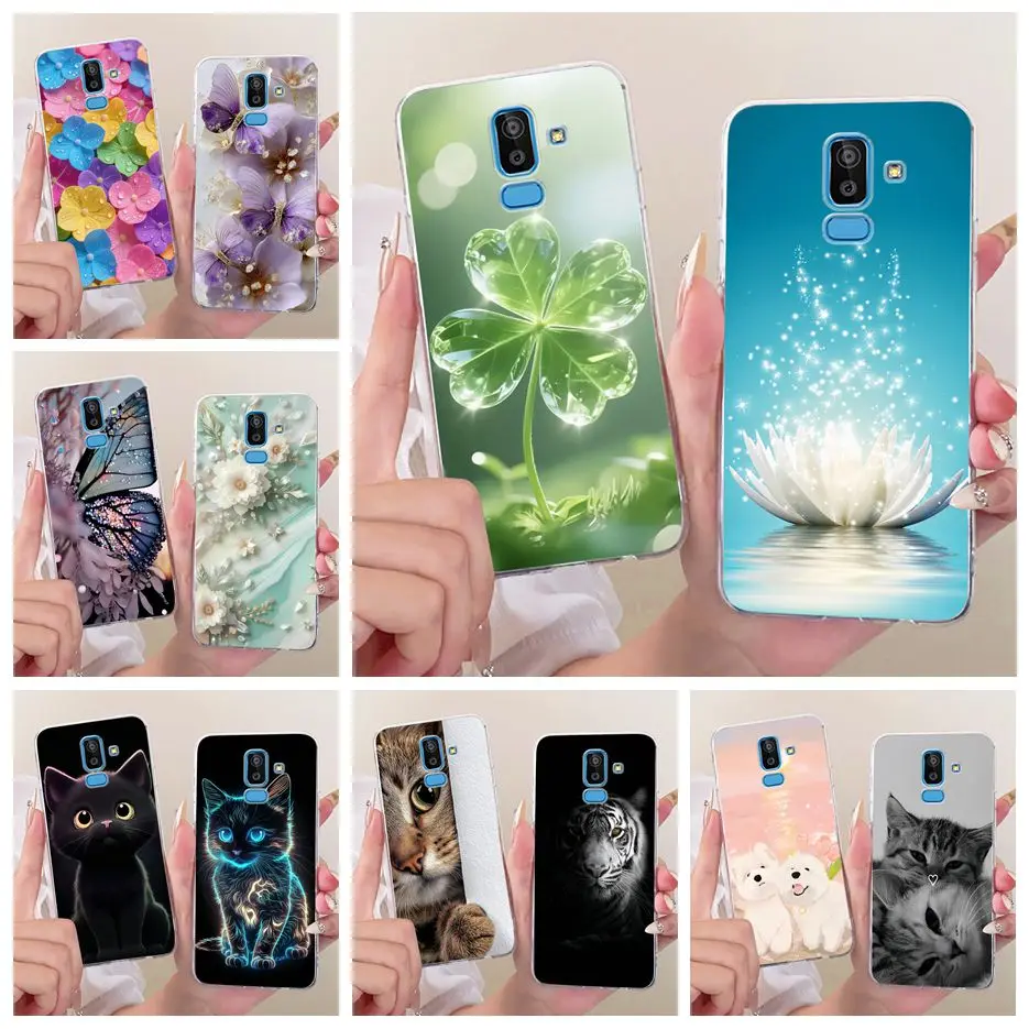 For Samsung Galaxy J8 2018 Case SM-J810F Luxury Clover Lotus Painted Cover Soft Slim Phone Case For Samsung J8 2018 J810F Fundas