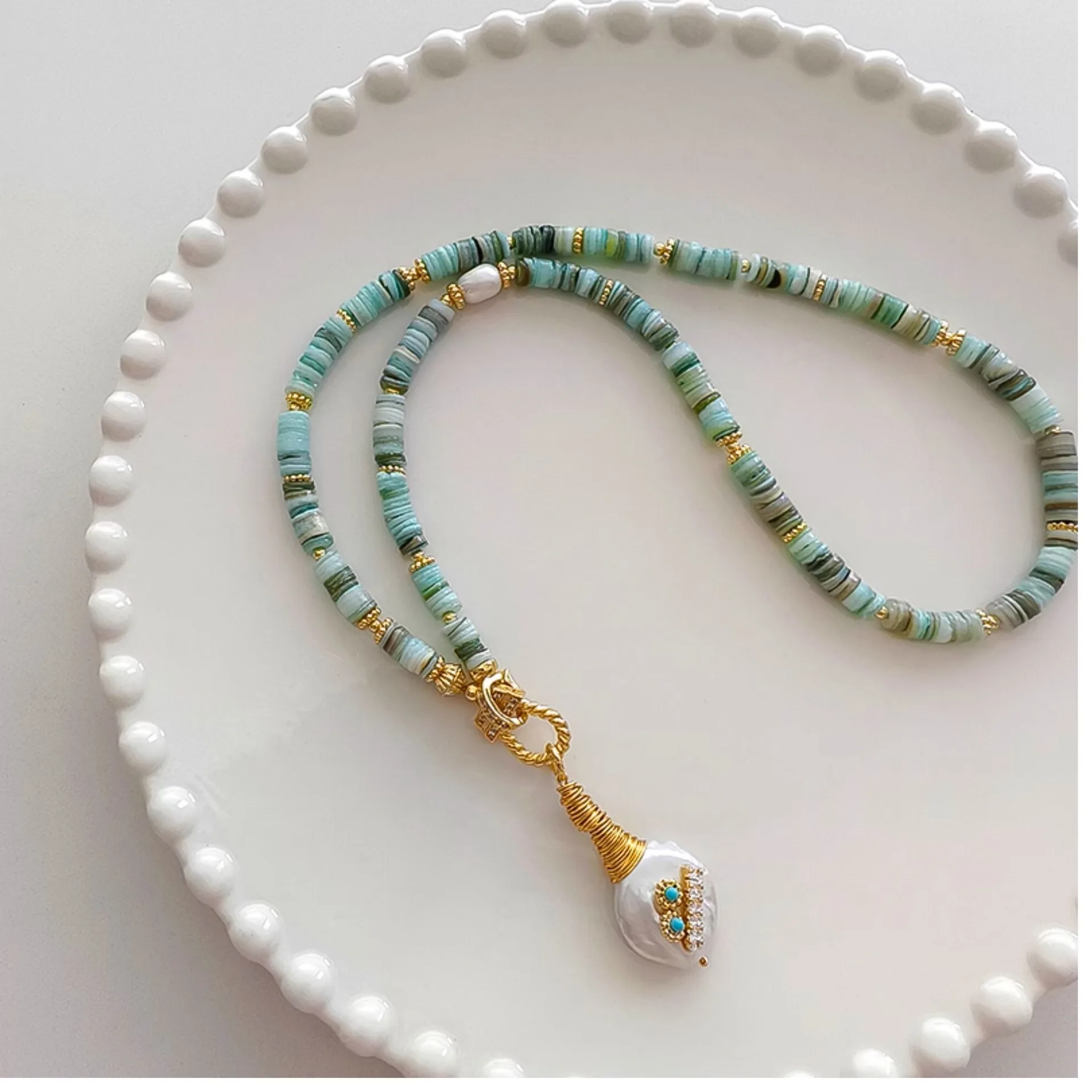 Neuankömmling trend ige natürliche Barock Süßwasser Perle grünen Stein 14 Karat Gold gefüllt weibliche Anhänger Halskette Schmuck für Frauen Geschenke – Detail 5