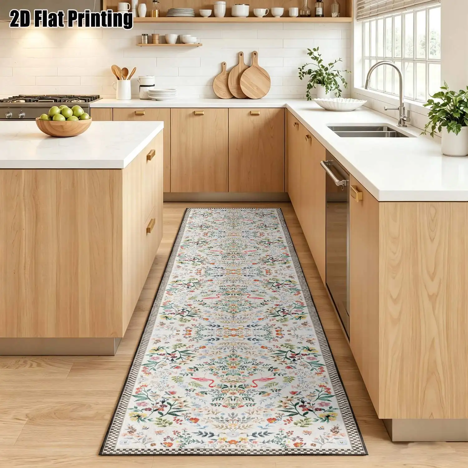 1Pc 2D Printed Striped Runner Carpet: Colorful Floral/Vine Patterns, 4 Styles, Multiple Sizes, Machine Washable, Ideal for Entryway, Hallway, Bedroom, Living Room Home Decor
