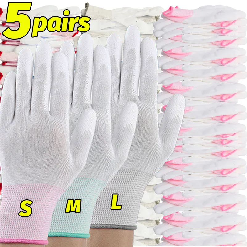 1/5Pairs Coated Palm Works Gloves Anti -Static Coating Fingers Nylon Latex Antiskid Parts Electronic Repair Protective Gloves