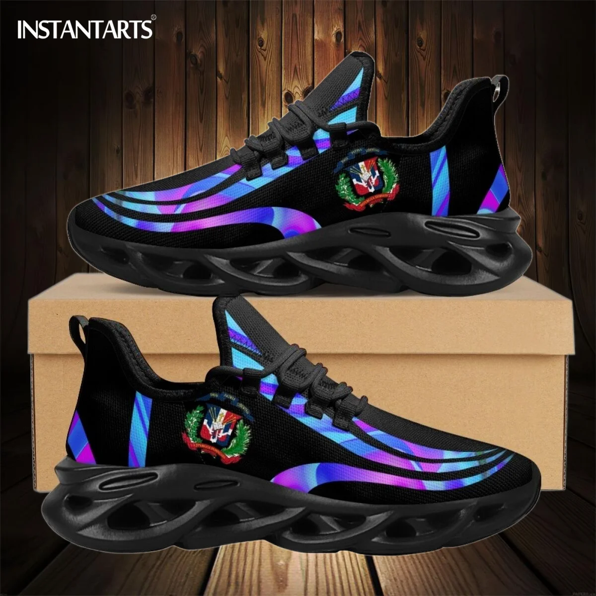 INSTANTARTS Wear Resistant Cushion Sneakers Dominican Republic Flag Printed Women's Walking Tennis Men's Light Zapatillas 2023