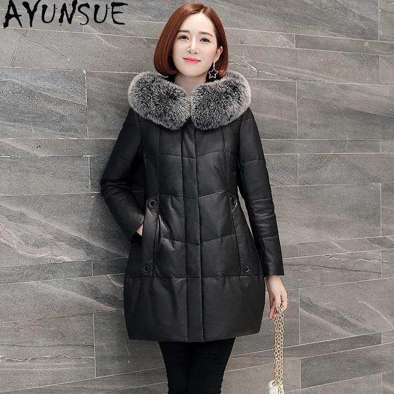 AYUNSUE peau de mouton naturelle en cuir véritable doudoune femme 2025 mi-long vers le bas manteaux vêtements d'hiver col de fourrure de renard Jaqueta Couro