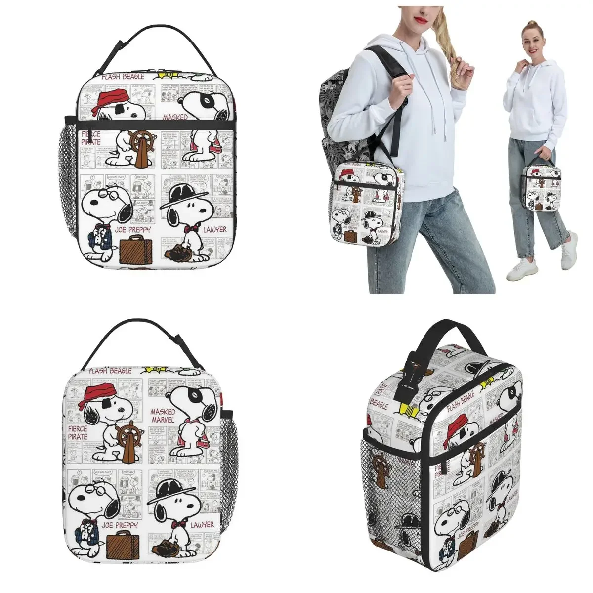 Peanuts Snoopy Cute Cartoon Insulated Lunch Bag Cooler Lunch Container Tote Lunch Box ad alta capacità borse per alimenti viaggi universitari