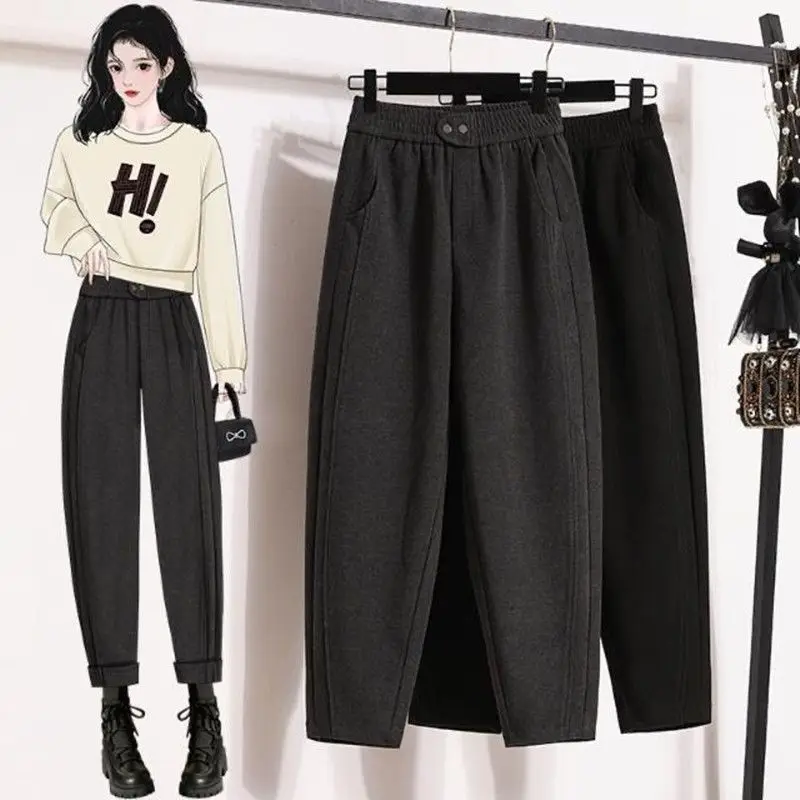 

Fashion Harem Casual New Autumn Winter Large Size High Slimming Elastic Waist Fleece Warm Pants Women's Clothing