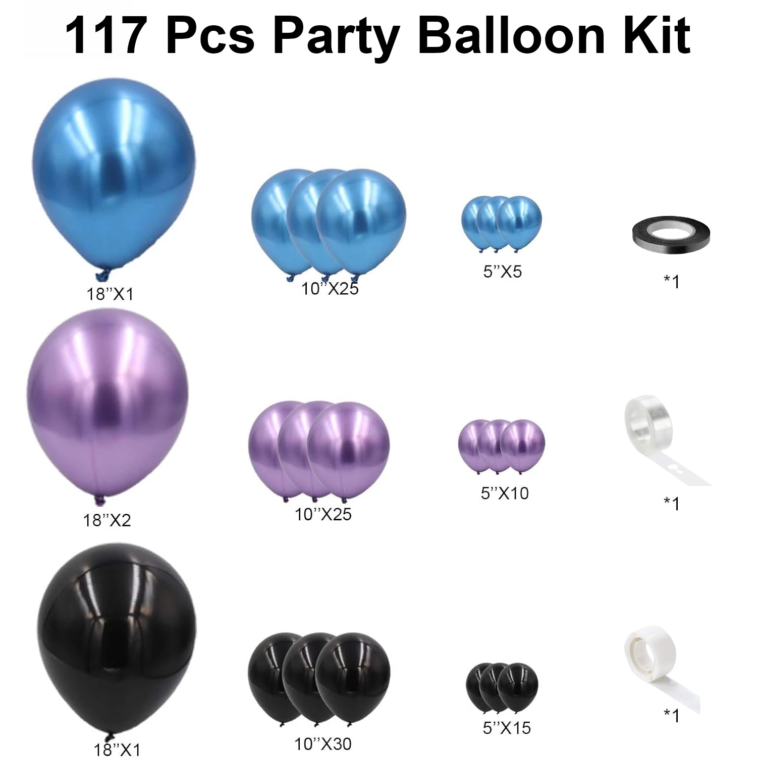 مجموعة بالونات من اللاتكس المعدنية باللون الأزرق والأرجواني والأسود مكونة من 117 قطعة مناسبة لحفلات أعياد الميلاد وحفلات الزفاف وديكور حفلات عيد الحب #2
