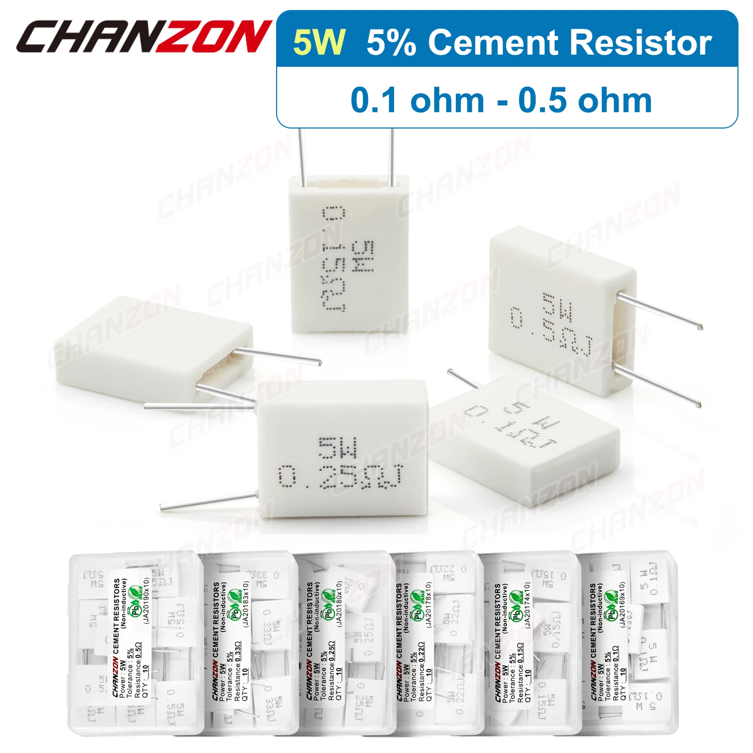 10Pcs 5W Ceramic Resistor 0.1 0.15 0.25 0.22 0.33 0.5 ohm Cement Wirewound Resistors BPR5W 5Watt 0.1ohm 0.22ohm Fixed Resistance