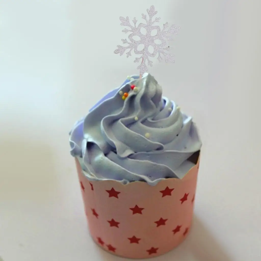 Cake Topper Snowflake Shape Silver Paper Dessert Picker for Wedding Party Decoration Kit