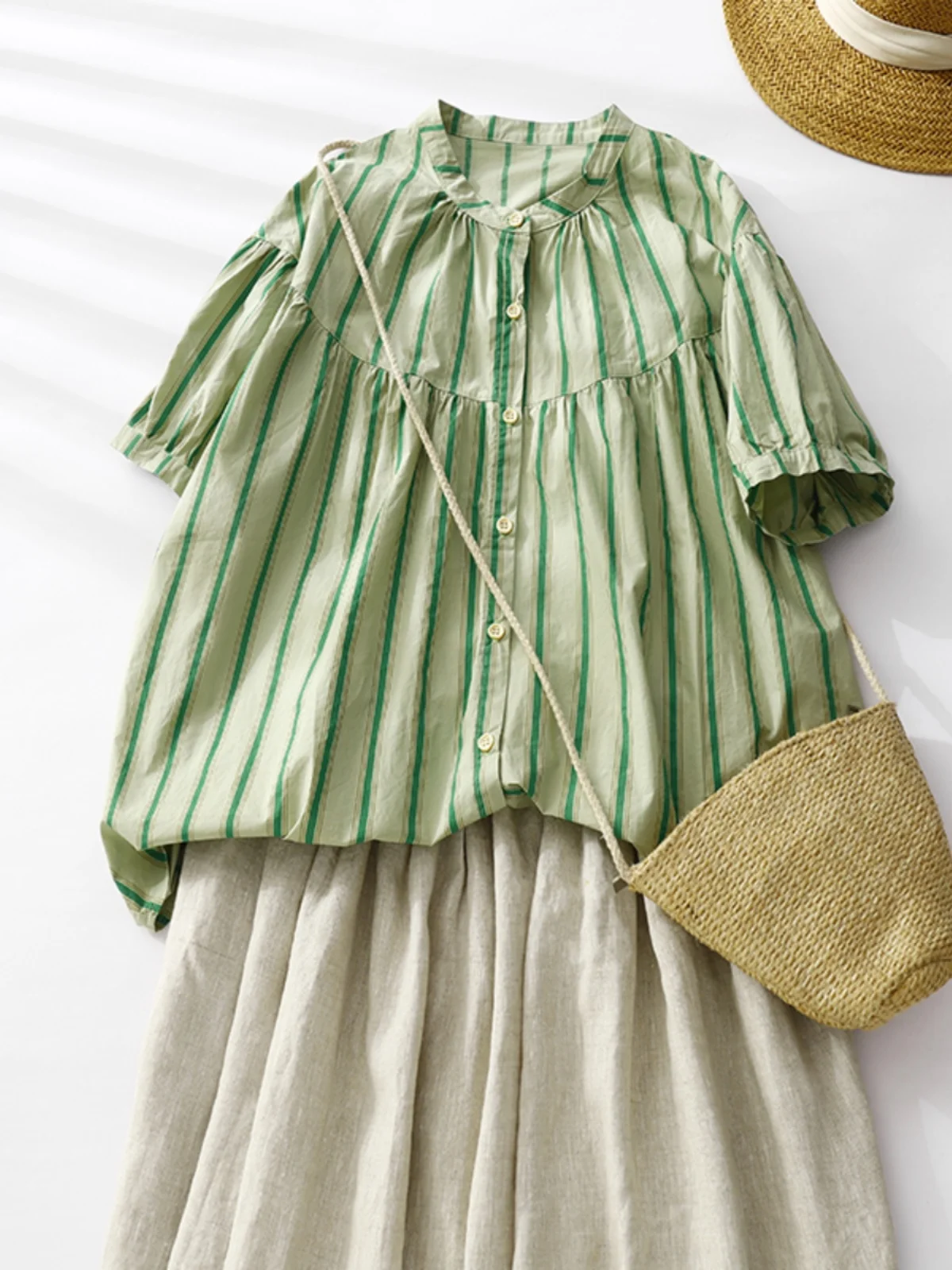 العلامة التجارية الجديدة اليابانية Sle مخطط دمية irt ort Sve الوقوف طوق التخسيس المرأة الأعلى خمر تخفيف Sle فضفاضة تناسب #1