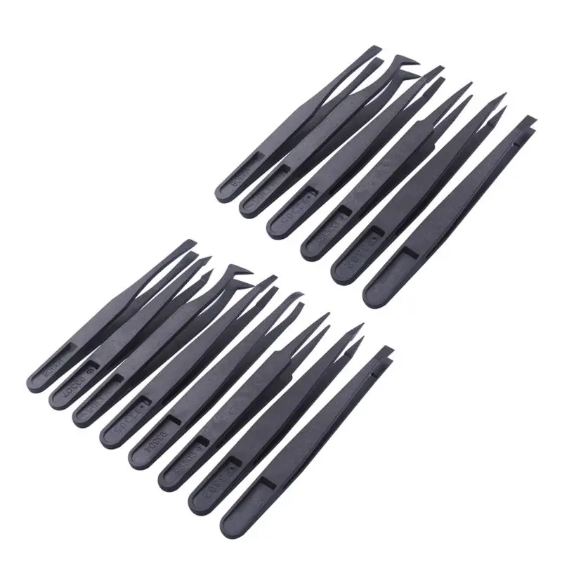 1 Set Precision Plastic Tweezers Anti Static Black Carbon Fiber DIY Repair Nippers Kit for Electronics Phones Repairing