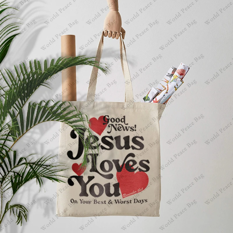 1 pc Jesus Loves You patternTote Bag Best Gift For her, Trendy Shoulder BagSummer Beach holiday Bag Jesus Christian Merch gift