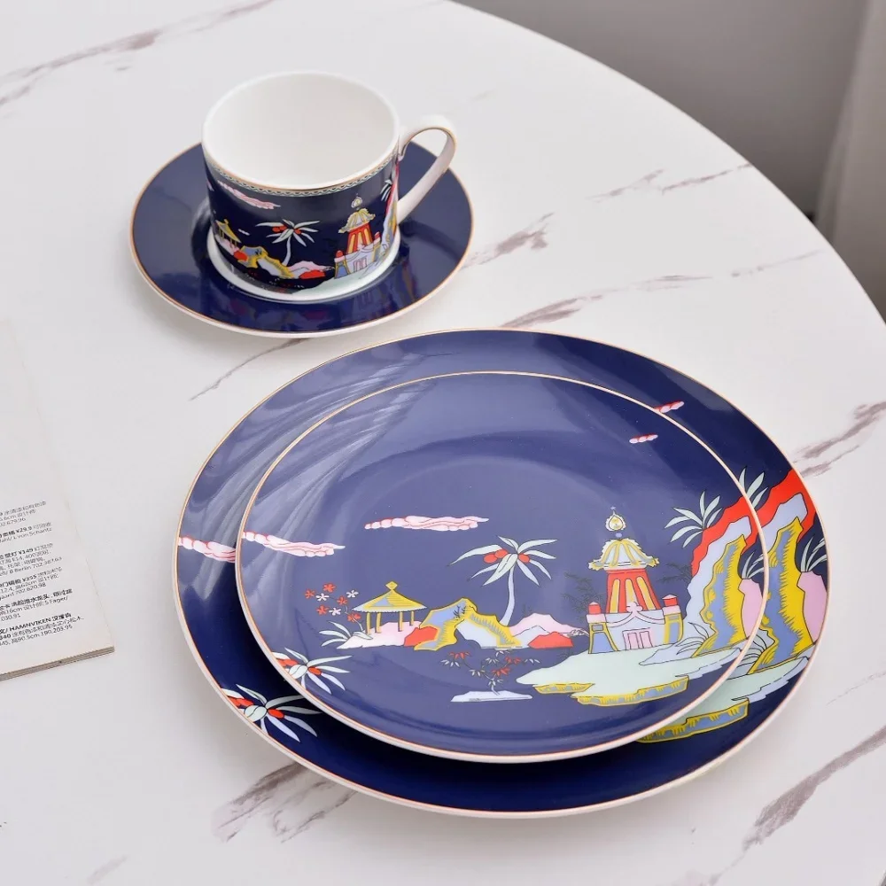 

4-Piece Set of Roaming Beauty Oriental Treasure Coffee Cup Selected Blue Afternoon Tea with Plate Dinner Set Plates and Dishes