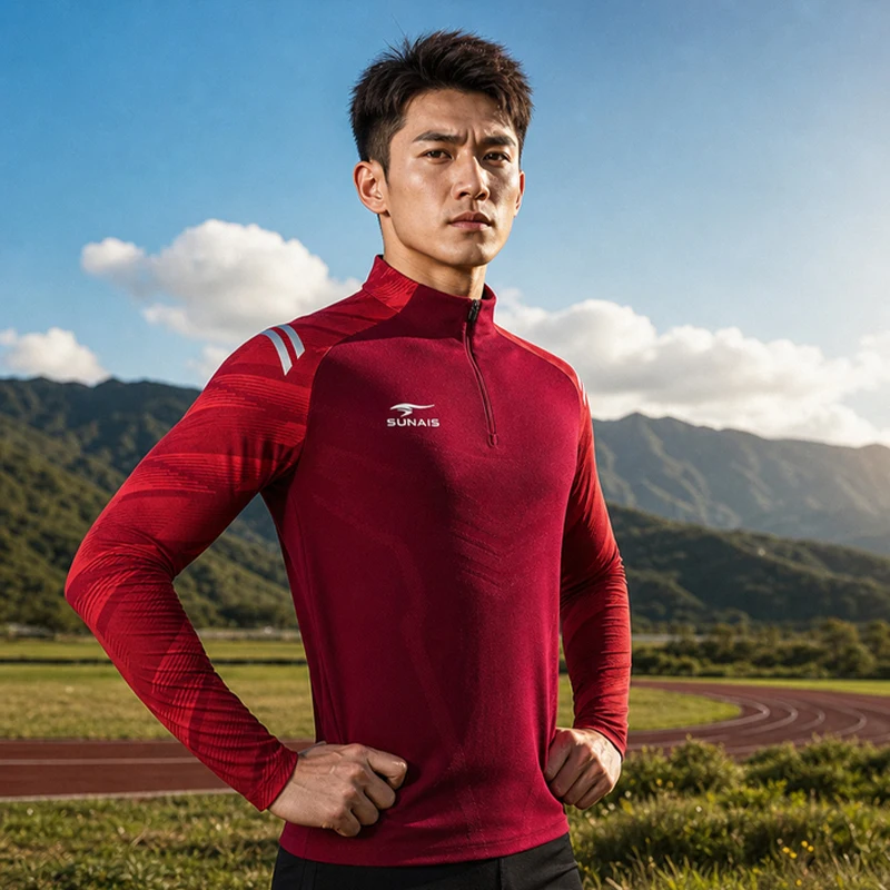 sunais-スポーツフーディー-ハーフジップ-ランニング-長袖-メンズ-秋冬-フィットネスジャケット-フットボール-トレーニングスーツ-ランニング-730233