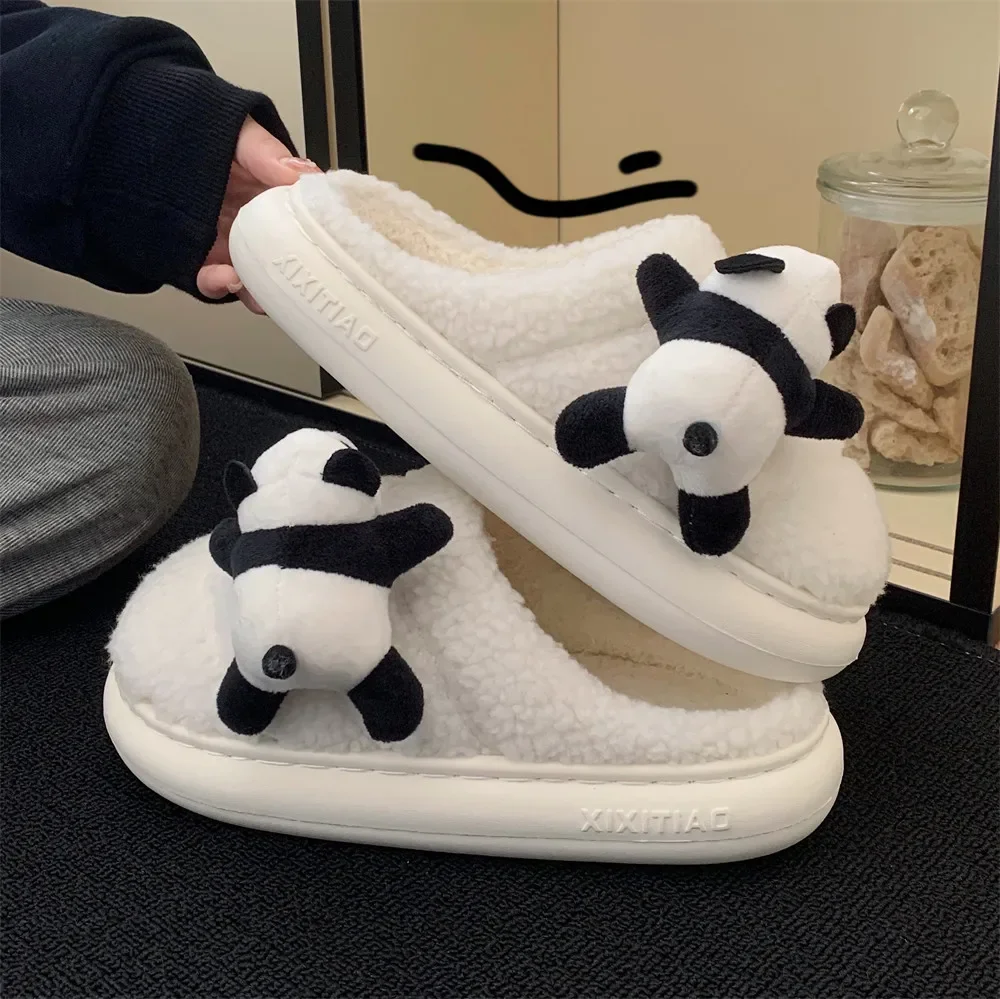 

Winter Warm Lamb Plush indoor plush slippers parent-child style slippers cute Dumb Cute Lying panda thermal slippers for women