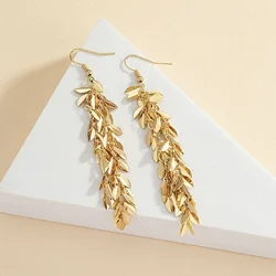 Trendy Metal Leaf Drop Long Earrings For Women Party Holiday OL Fashion Jewelry Ear Accessories DE032
