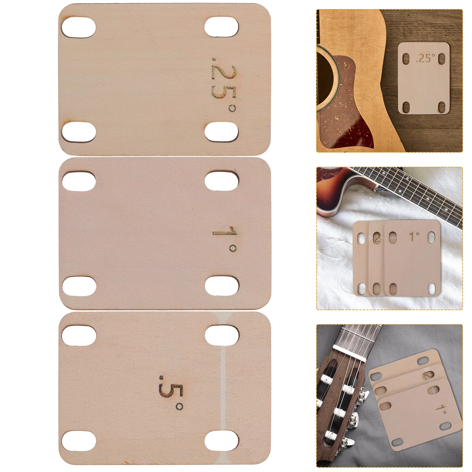 

3pcs Wooden Shims 1.5Mm Thick Durable Replacement For Bass Repair Lightweight Compact Design Guitar Neck Spacer Bass Neck Shims