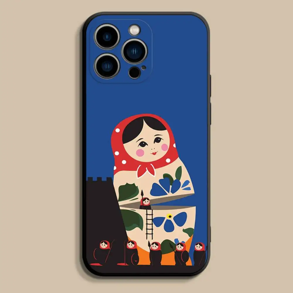R-Russian Dolls Matryoshka Phone Case For iPhone 17,16,15,14,13,12,Pro,Max,Plus,E,SE4,Air,Mini Black Soft Cover