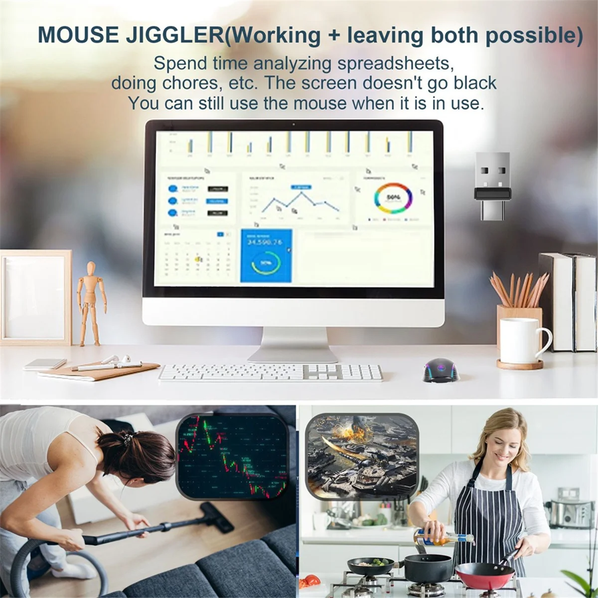 Продажи! USB и тип C 2 в 1, устройство для мыши, USB-механизм, необнаружимый автоматический шейкер для мыши, Wiggler для ноутбука, сохраняет компьютере в режиме ребуса