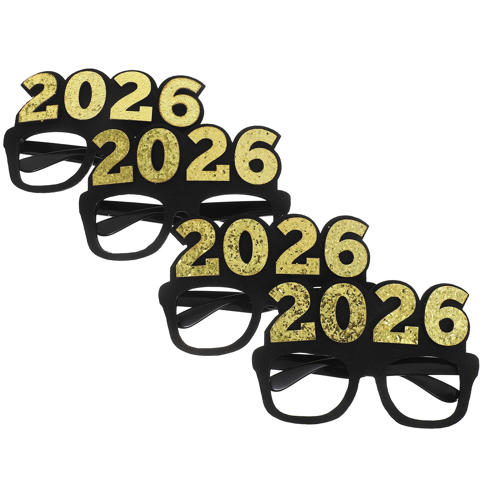 

4 Pcs 2026 Glasses New Year Party Props Flash Glitter Photo Christmas Number Sunglasses Non-woven Fabric