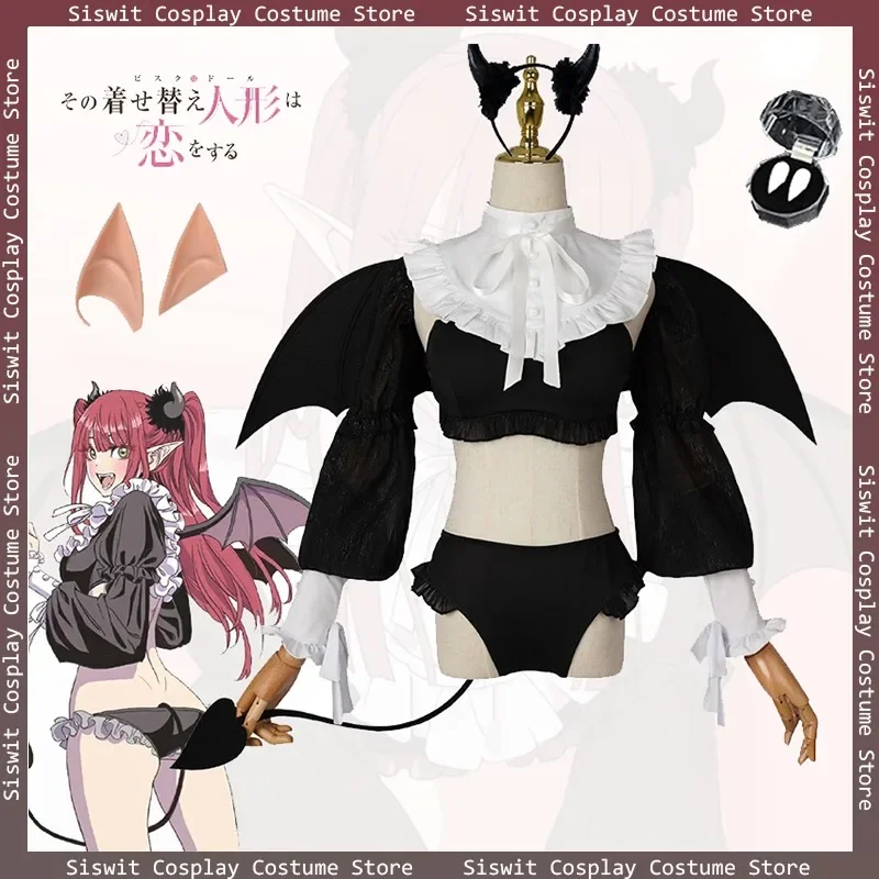 

Anime Rizu Kyun Kitagawa Marin Costumes Cosplay False Teeth Fairy Ears Wings Wig Prop Accessories Uniform Full Set Devil Suits