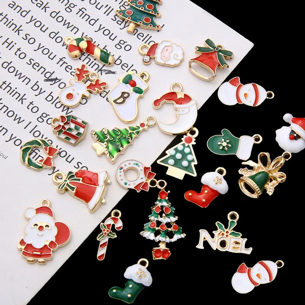 10 Stück Emaille Weihnachtsbaum Weihnachtsmann Charms für DIY Herstellung Anhänger Halsketten Ohrringe Armbänder Handgefertigte Schmuckzubehör