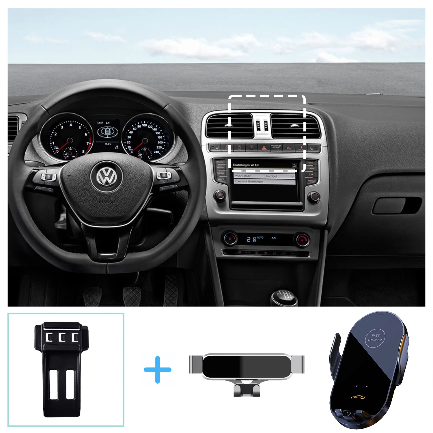 For Volkswagen VW POLO 2011 2012 2013-2018 Car Phone Holder Wireless Charging Bracket Base Gravity Stand Phone Mount Accessories