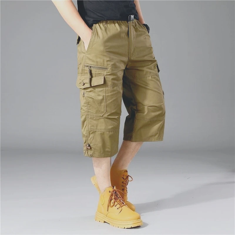 Invisible Crotch Pants Men's Shorts Outdoor Tooling Cropped Pants Men's Multi-pocket Mountaineering Camouflage Cotton Pants
