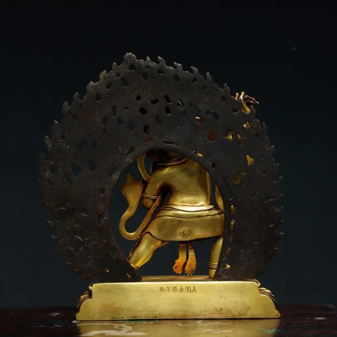 

9"Tibetan Temple Collection Old Purple Bronze Gilded Real High Relief Vajrayana Bodhisattva Standing Buddha Worship Hall