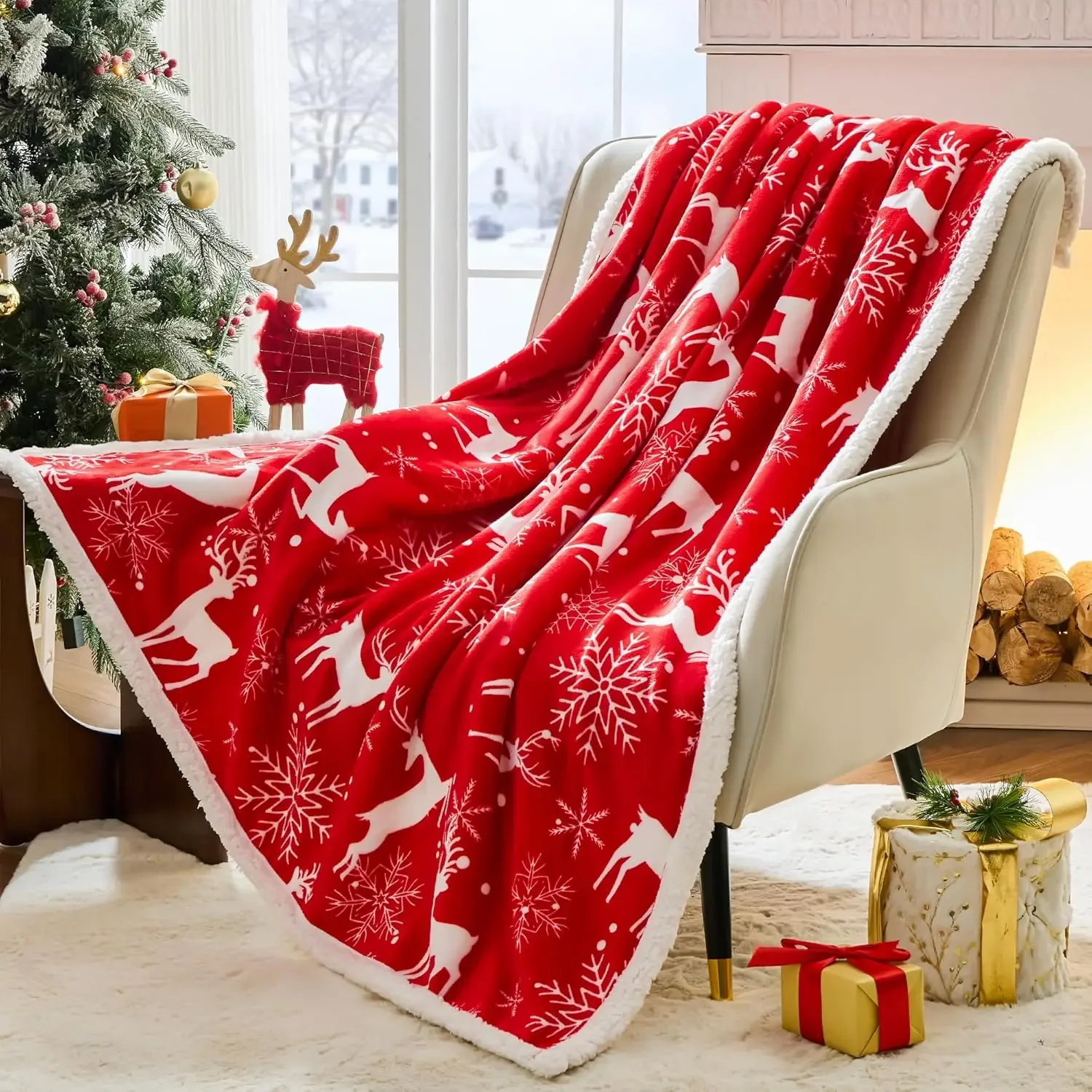Weihnachts-Überwurfdecke, Weihnachtsdekoration, Geschenke, Damen, Sherpa-Flanelldecke, Weihnachtsüberwürfe für Couch, Sofa, Bett, Weihnachten
