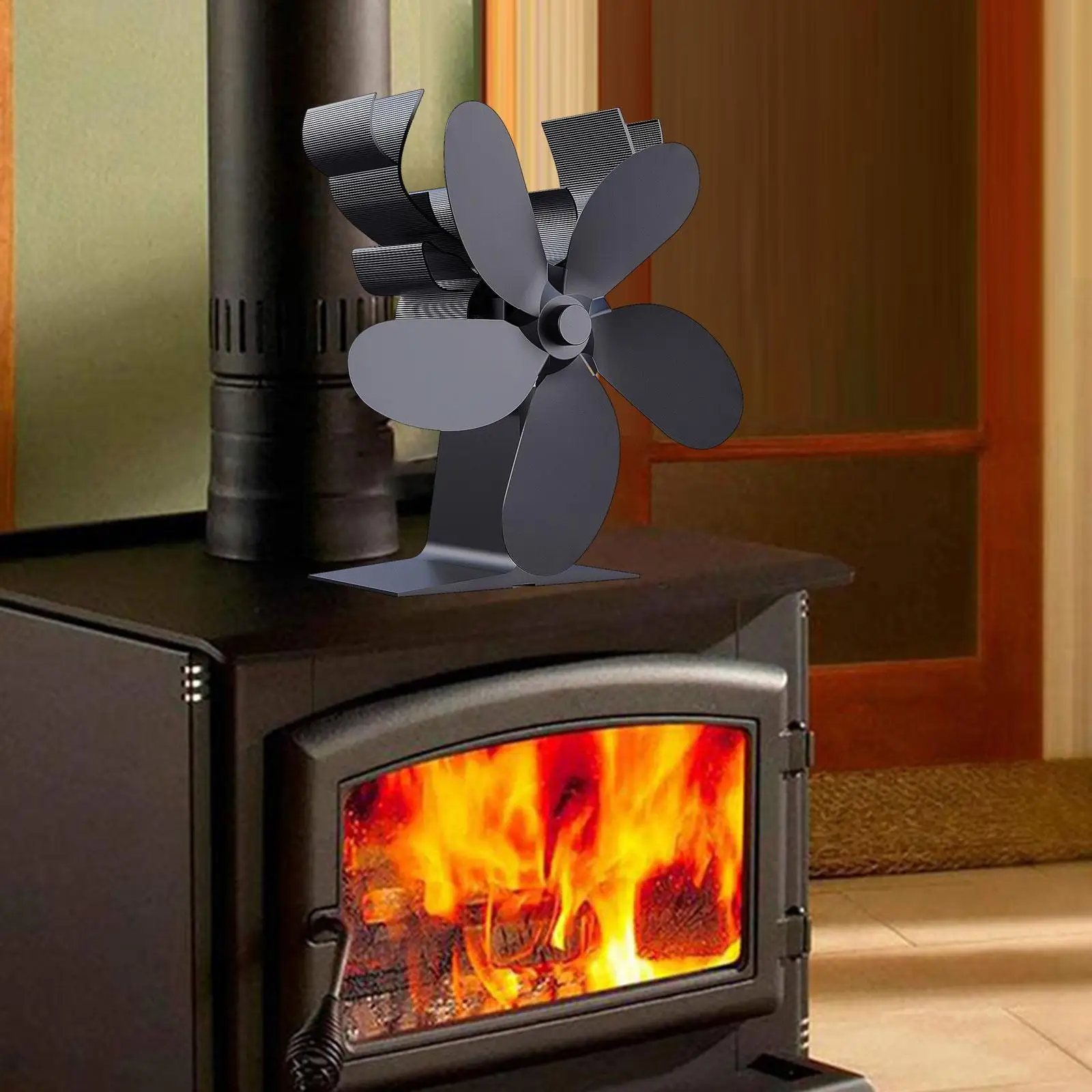 Christmas Wood Burner Fireplace Fan 5 Blade Low Noise Efficient Heat Powered