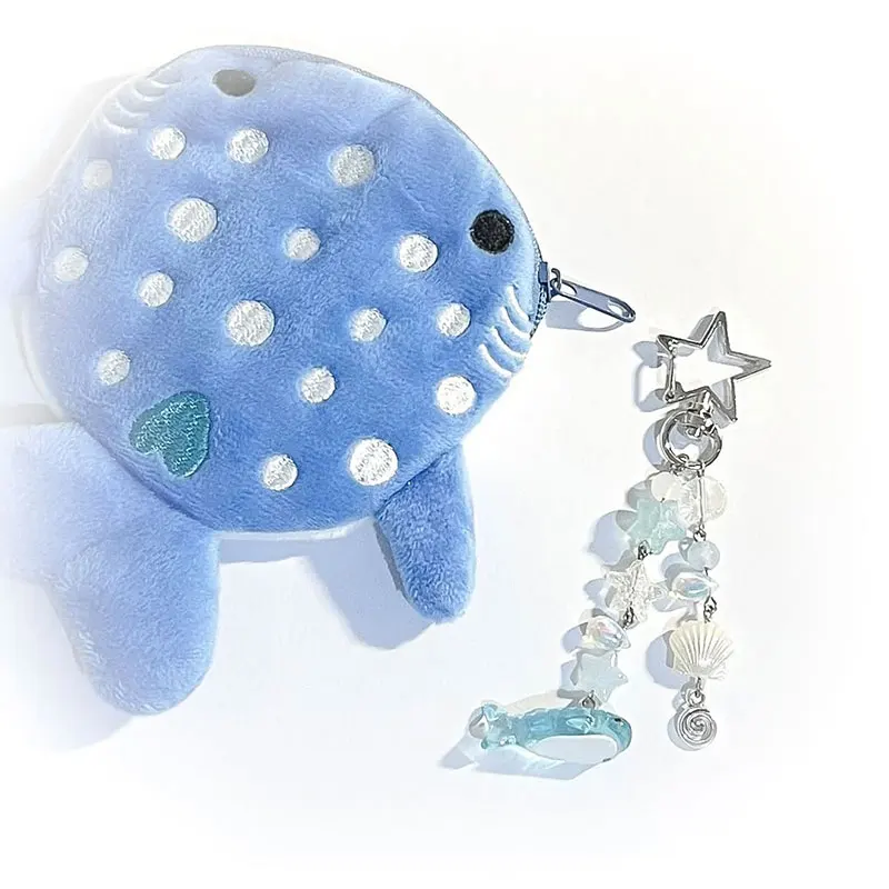Grey and Blue Shark Beaded Keychain Wallet