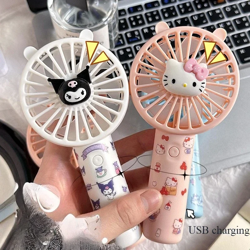 

Sanrio Mini Fan Anime Figure Cartoon Hello Kitty Kuromi Melody Fan Handheld Portable USB battery powered Rechargeable Fan Gifts