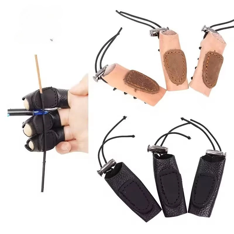 Archery Finger Guard Tab Traditional Recurve Bow Mongolian Longbow Three Fingers Leather Handmade Thumb Rings Protector