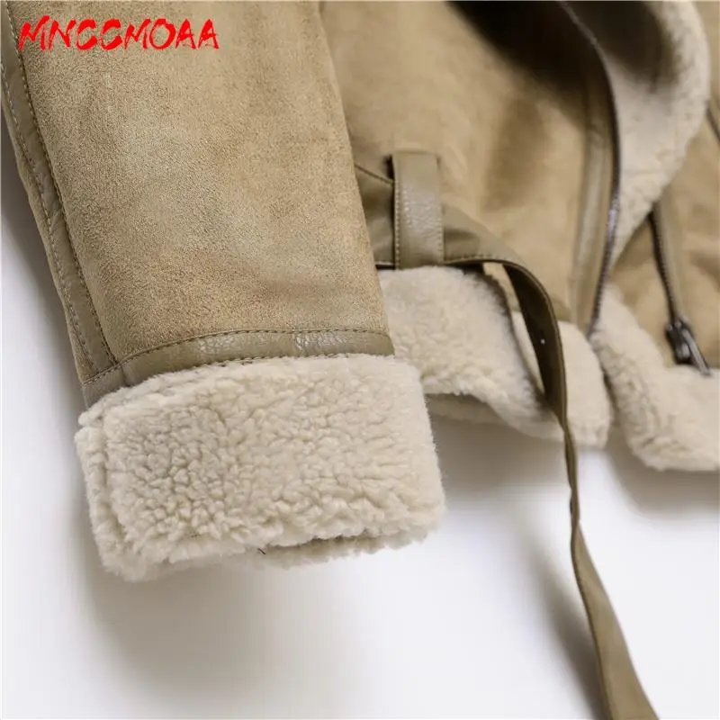 MNCCMOAA 2024 High Quality Winter Women Fashion Thick Warm Lambwool Jacket Coat Female Solid Color Casual Zipper Outwear Ladies