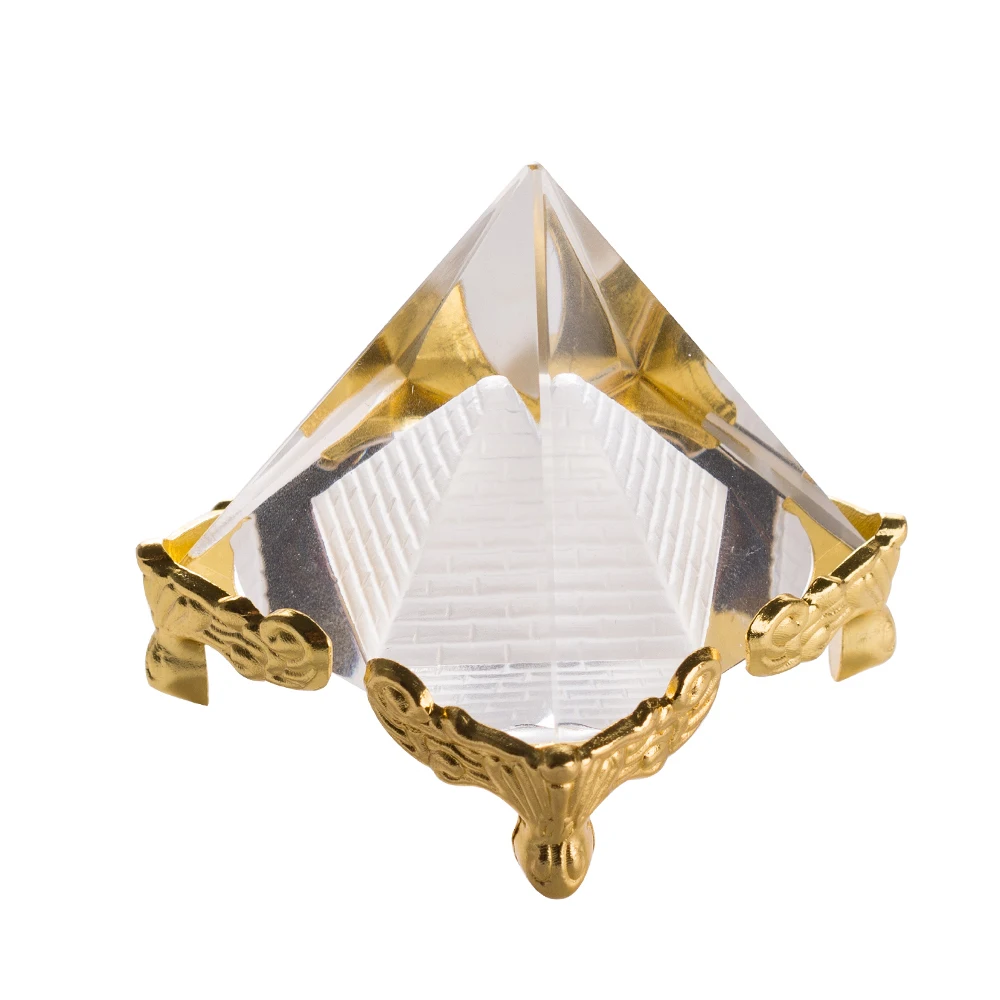 

40MM Crystal Pyramid Prism Feng Shui Handmade Crafts Meditation Crystal With Gold Stand For Home Office Decor Pyramids Kids Gift