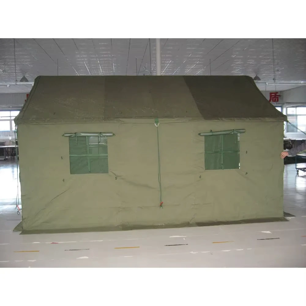 12 Square Meters Green Canvas Frame Tent for 5-6 Persons