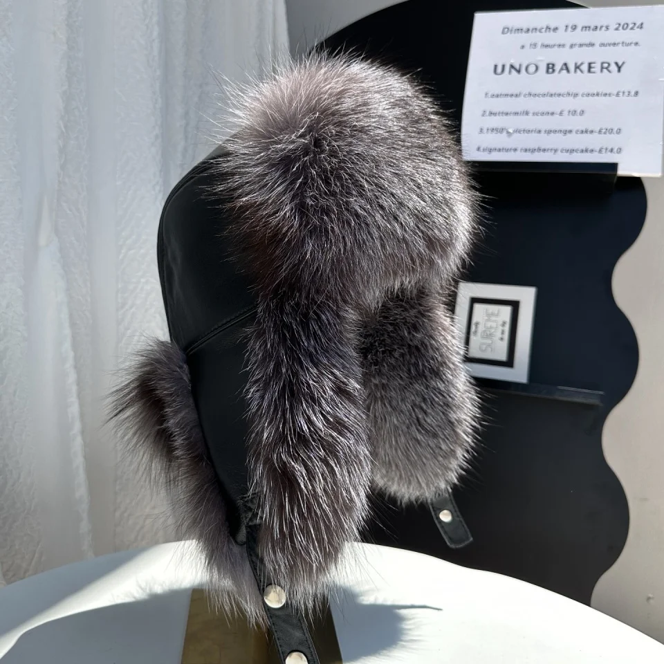 New 100% Genuine Fox Fur Ear-Protecting Hat Men Real Raccoon Fur Hat Women Winter Warm Fur Real Sheep Leather Snow Hat