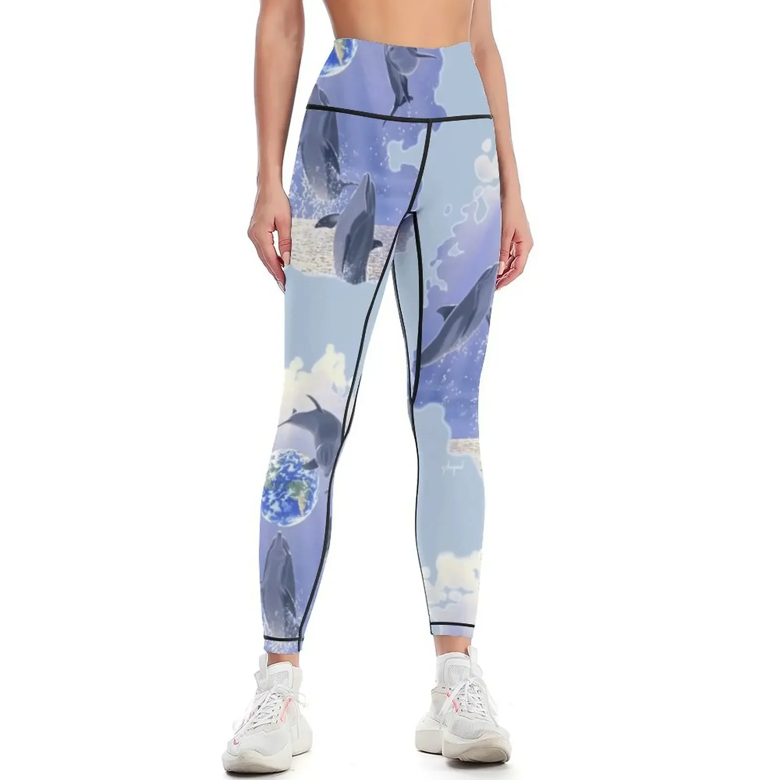 

Leaping Dolphins, Earth Leggings gym clothing exercise clothing for sporty woman push up sport set Womens Leggings