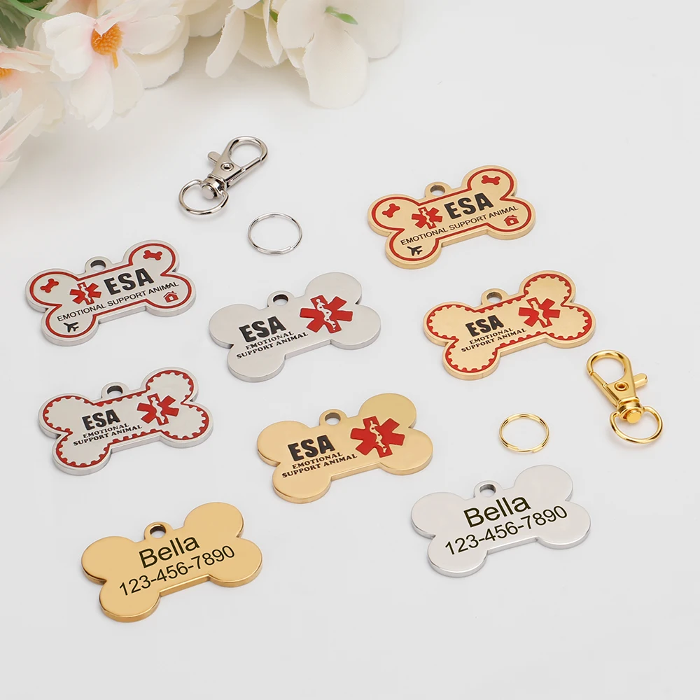 Personalisierte ESA-Hundemarke aus Edelstahl – Individuelle Emotional Support Animal (ESA) Haustier-ID-Anhänger in Knochenform – Detail 13