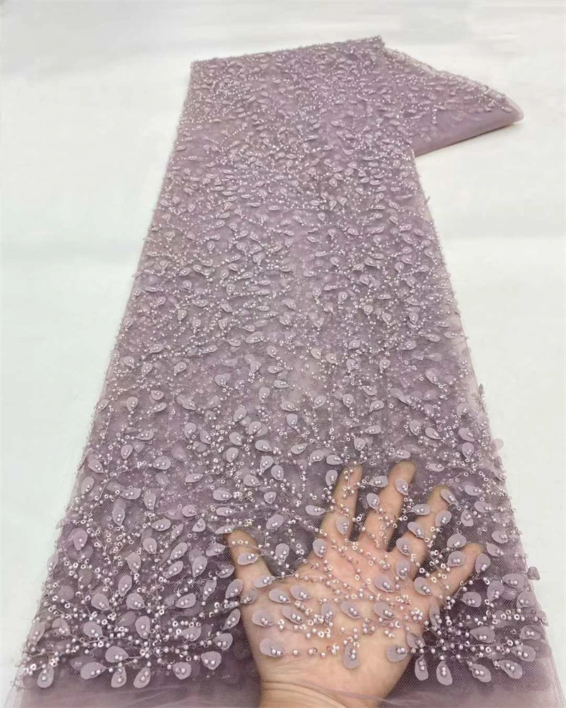 

Elegant French Embroidery Mesh Lace Fabric with Bead And Sequin for African Nigerian Wedding Dresses Fashionable