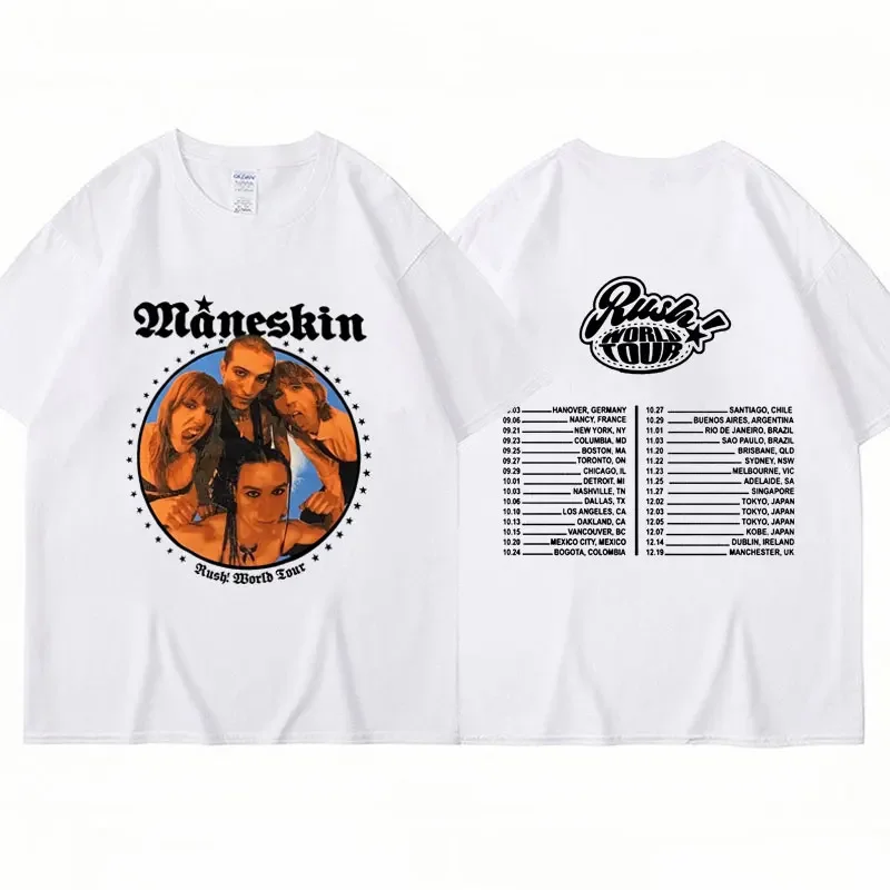 Rock Band Maneskin Rush! World Tour T-Shirt Men Women Hip Hop Harajuku Vintage Oversized T-shirts Cotton Tee Shirts Streetwear