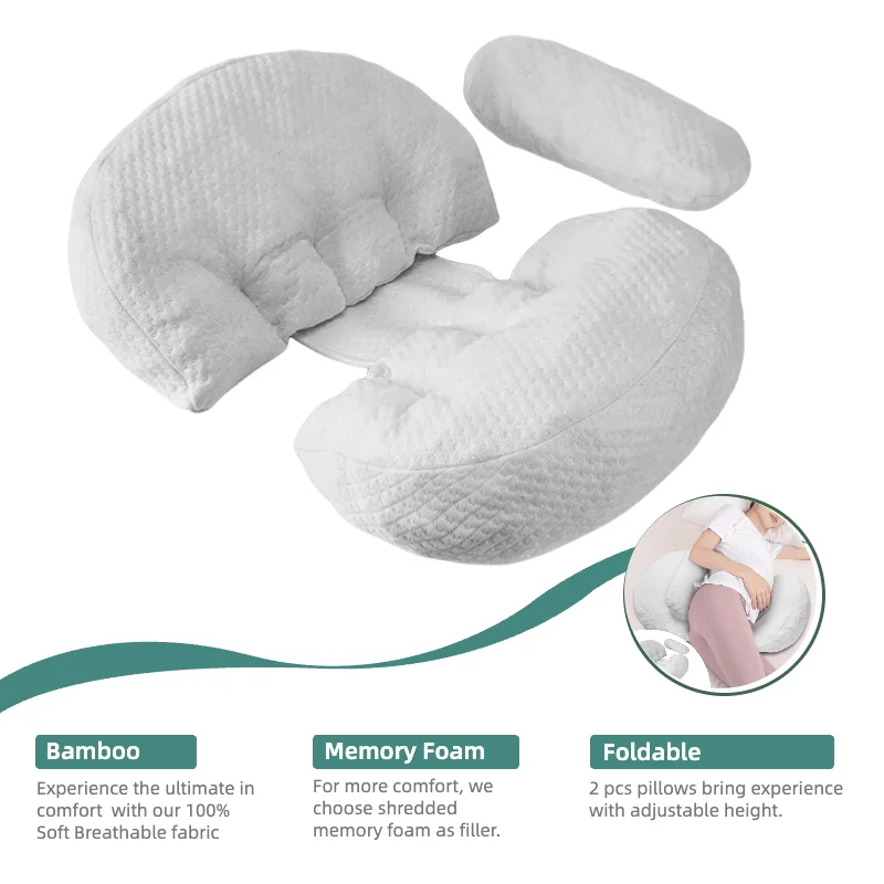 Multi-Functional Cooling Pillows for Pregnant Women - Ergonomic Side Sleeping & Abdominal Support Pillows with Shredded Filler